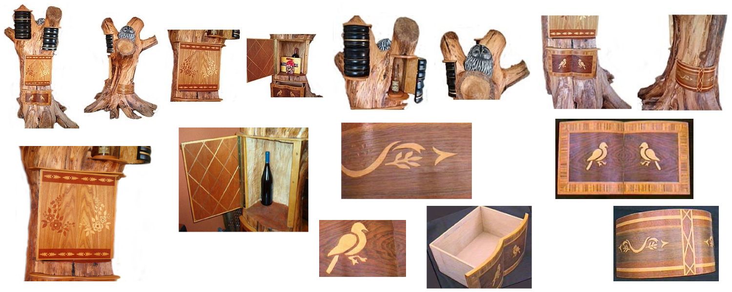 Ett pilträd med intarsia, lådor och luckor Pilträd med intarsia, förvaring